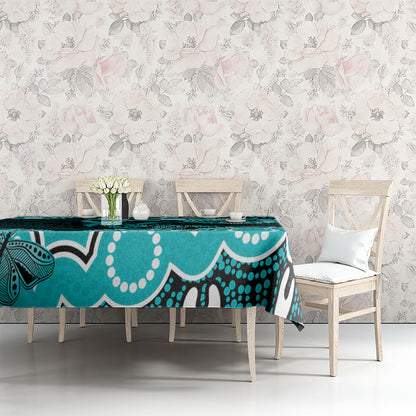 Cyan Ribbon PTSD Support Tablecloth Aboriginal Art