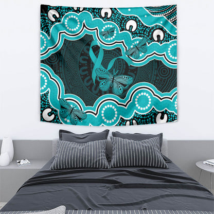 Cyan Ribbon PTSD Support Tapestry Aboriginal Art