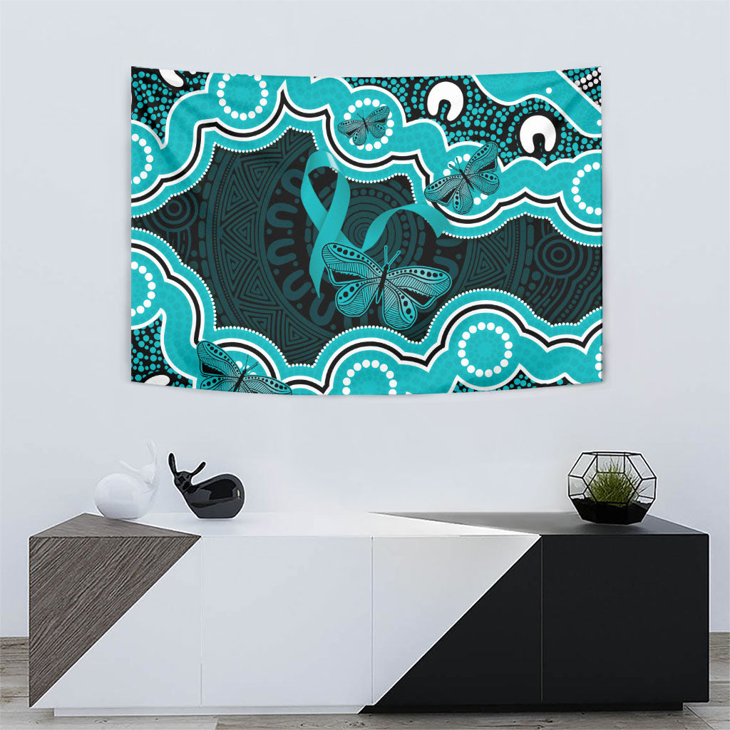 Cyan Ribbon PTSD Support Tapestry Aboriginal Art