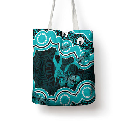 Cyan Ribbon PTSD Support Tote Bag Aboriginal Art