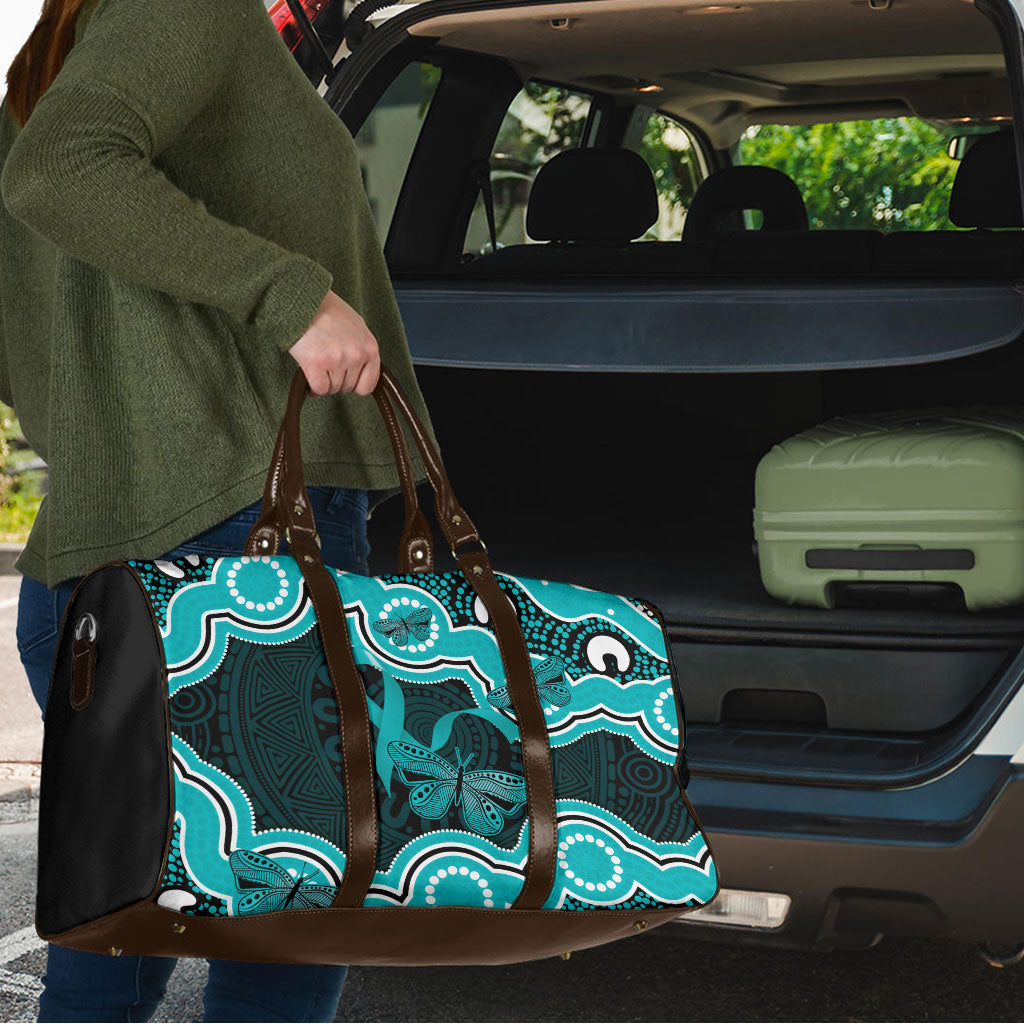 Cyan Ribbon PTSD Support Travel Bag Aboriginal Art