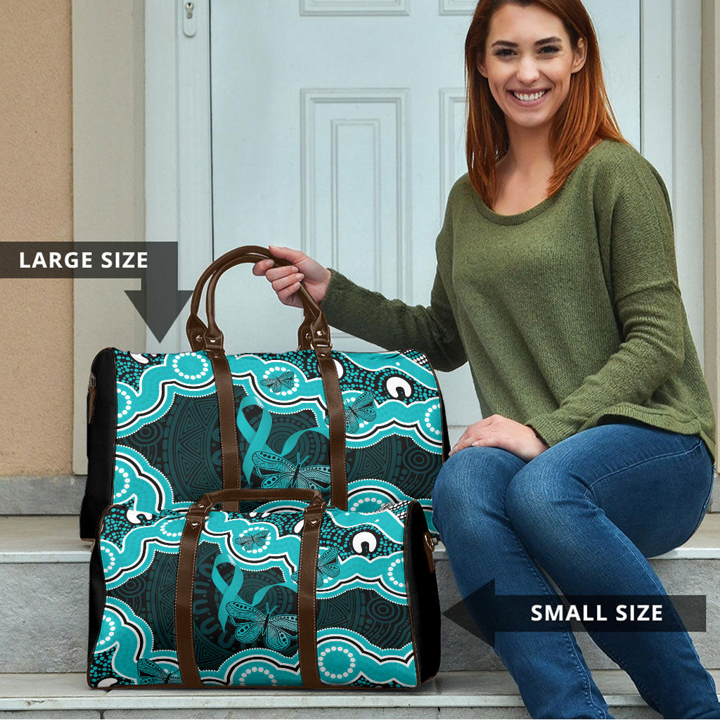Cyan Ribbon PTSD Support Travel Bag Aboriginal Art