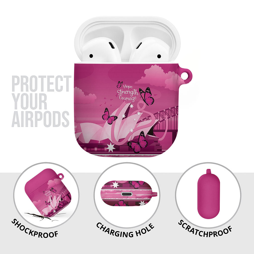 Australia Breast Cancer Support AirPods Case Sydney Opera House Butterfly Pink Ribbon
