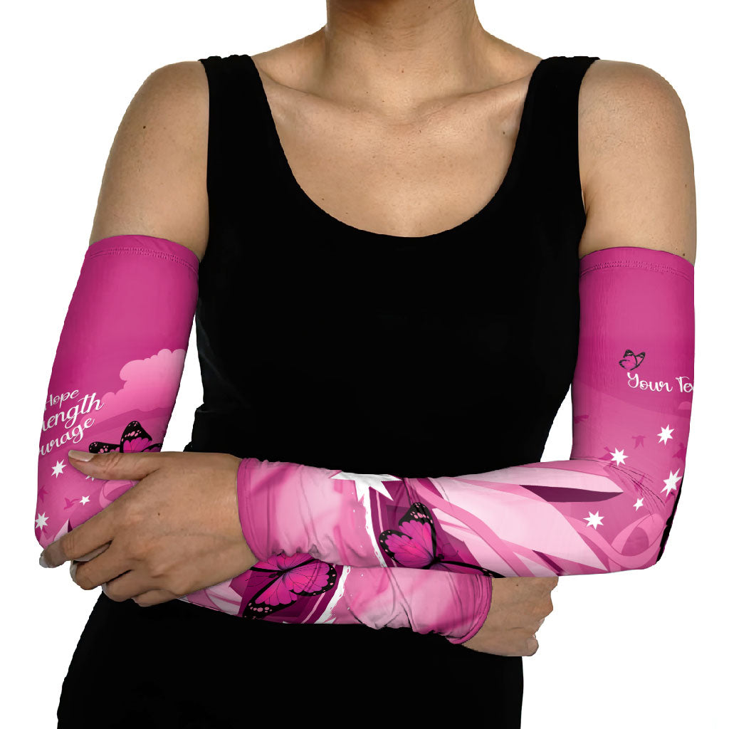 Personalised Australia Breast Cancer Support Arm Sleeves Sydney Opera House Butterfly Pink Ribbon