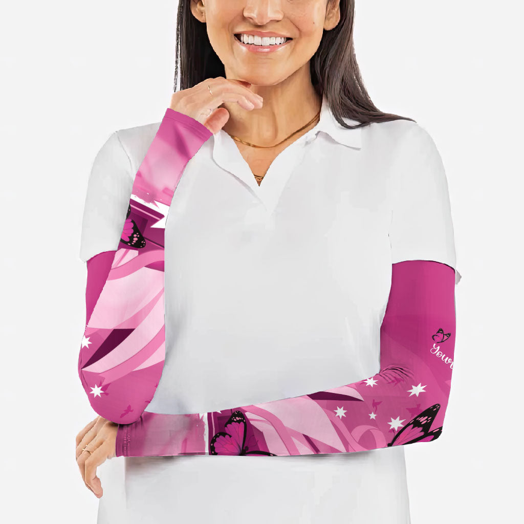 Personalised Australia Breast Cancer Support Arm Sleeves Sydney Opera House Butterfly Pink Ribbon