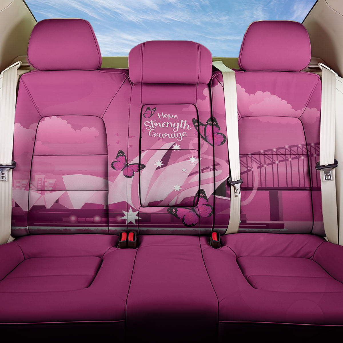 Australia Breast Cancer Support Back Car Seat Cover Sydney Opera House Butterfly Pink Ribbon