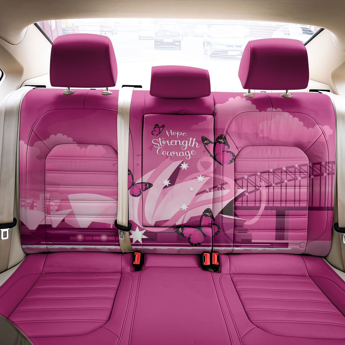 Australia Breast Cancer Support Back Car Seat Cover Sydney Opera House Butterfly Pink Ribbon
