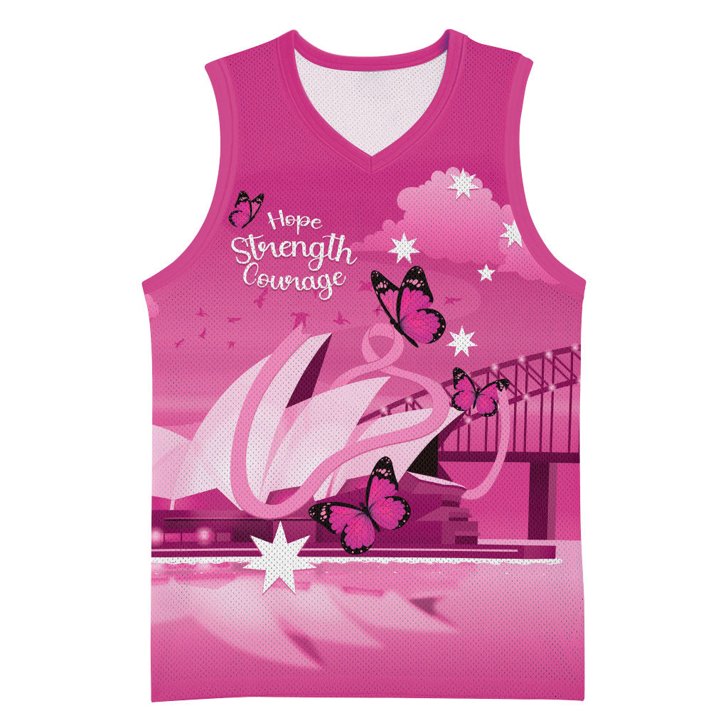 Personalised Australia Breast Cancer Support Basketball Jersey Sydney Opera House Butterfly Pink Ribbon