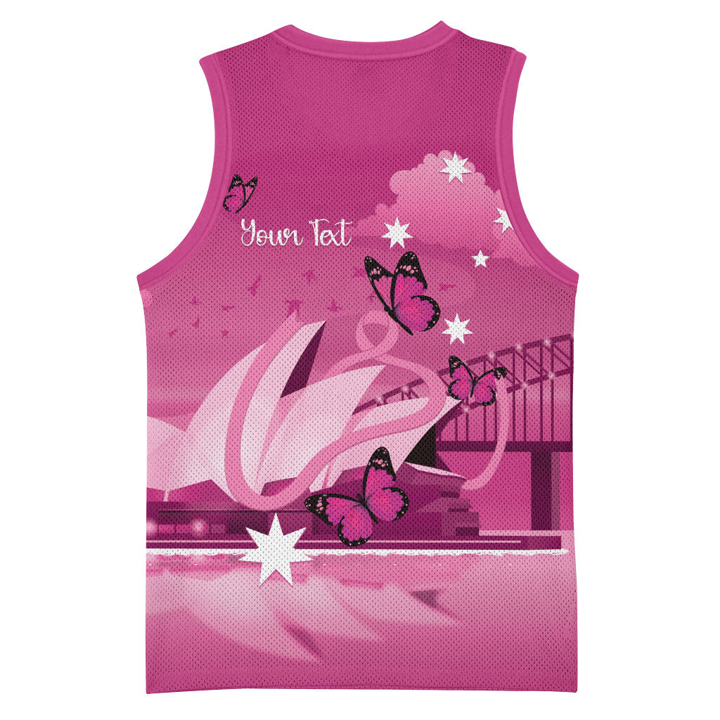 Personalised Australia Breast Cancer Support Basketball Jersey Sydney Opera House Butterfly Pink Ribbon