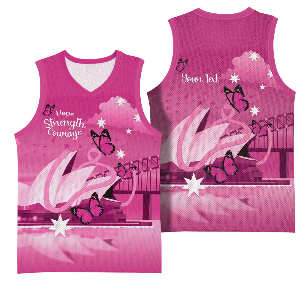 Personalised Australia Breast Cancer Support Basketball Jersey Sydney Opera House Butterfly Pink Ribbon
