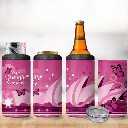 Australia Breast Cancer Support 4 in 1 Can Cooler Tumbler Sydney Opera House Butterfly Pink Ribbon