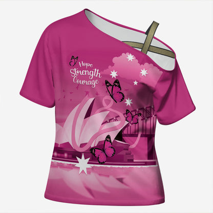 Personalised Australia Breast Cancer Support Cross Shoulder Shirt Sydney Opera House Butterfly Pink Ribbon