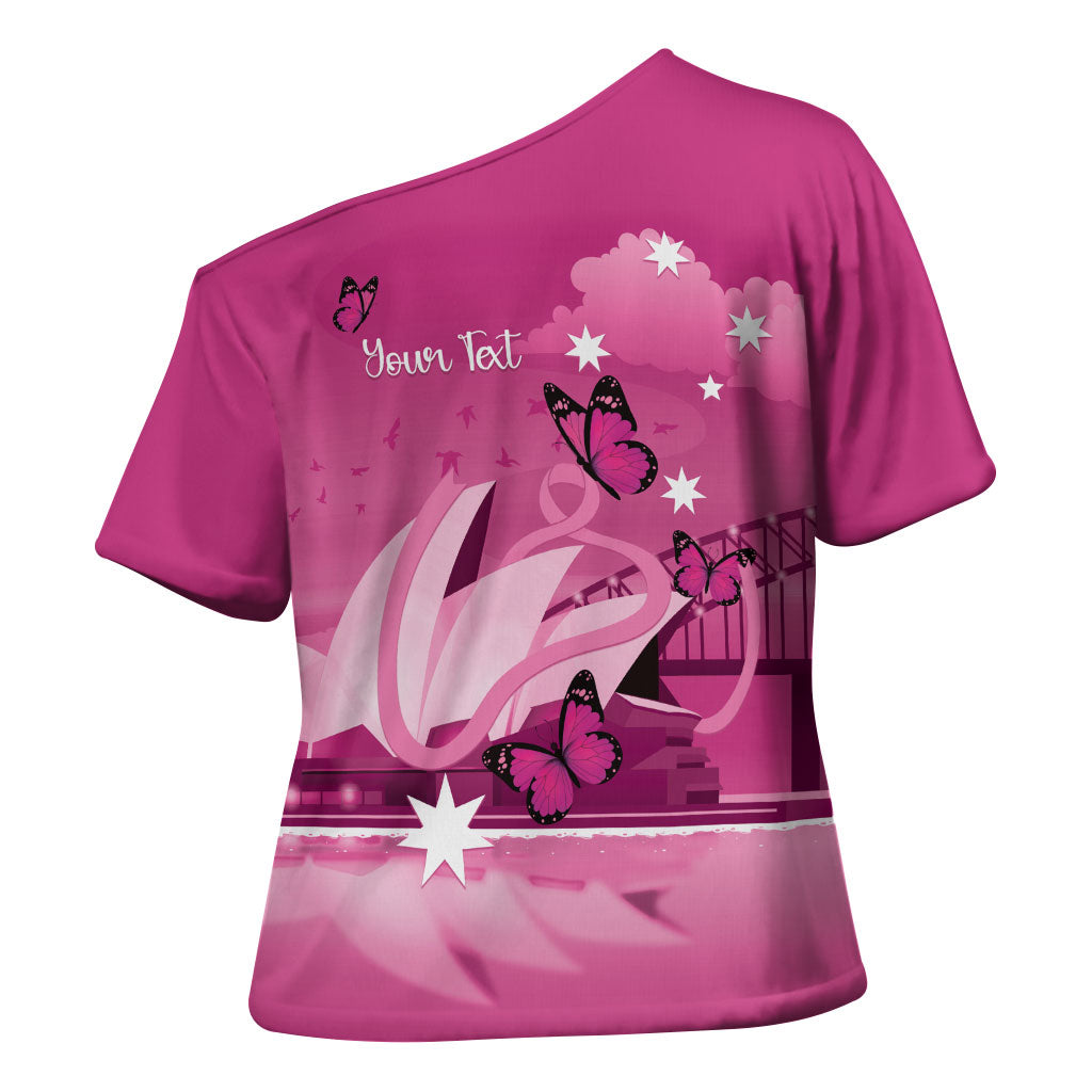 Personalised Australia Breast Cancer Support Cross Shoulder Shirt Sydney Opera House Butterfly Pink Ribbon