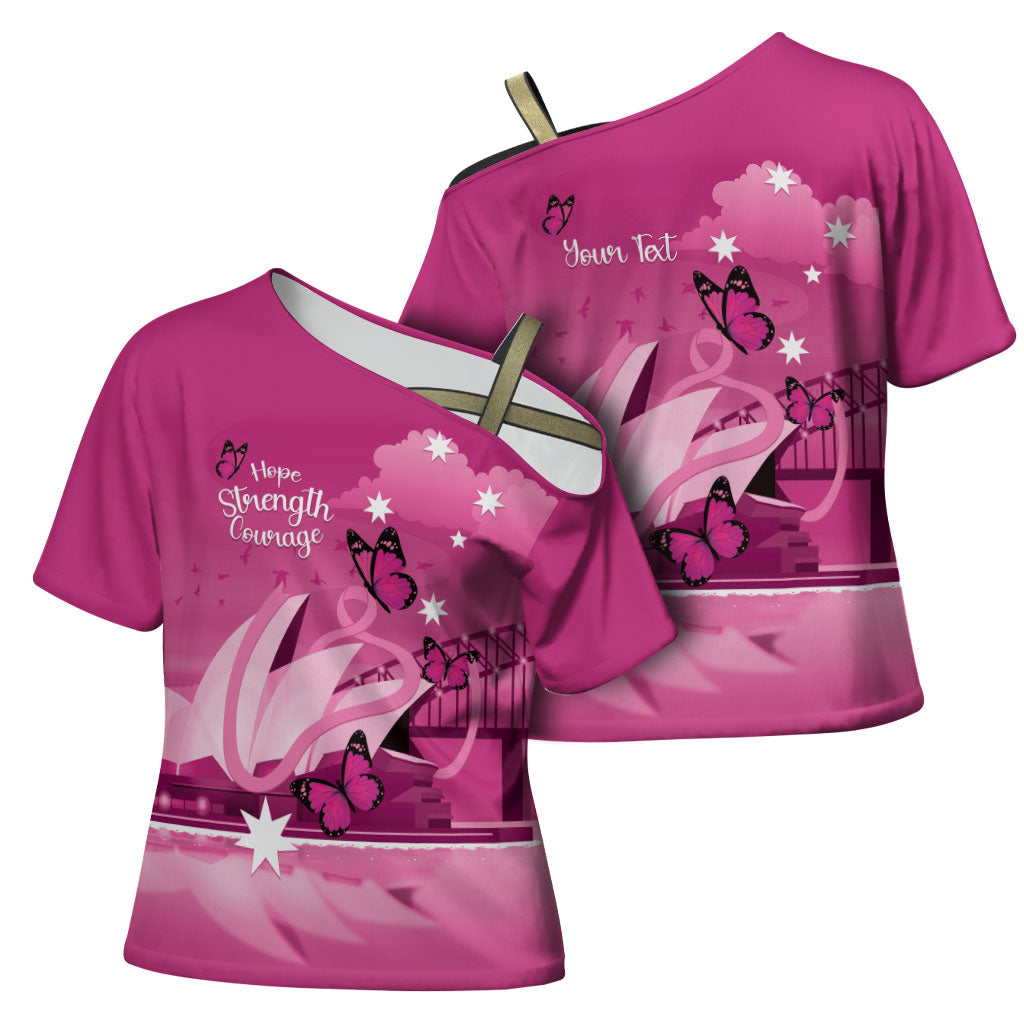 Personalised Australia Breast Cancer Support Cross Shoulder Shirt Sydney Opera House Butterfly Pink Ribbon