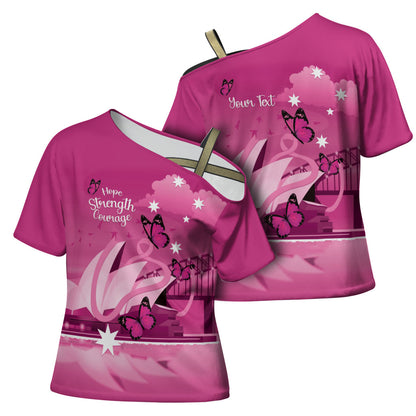 Personalised Australia Breast Cancer Support Cross Shoulder Shirt Sydney Opera House Butterfly Pink Ribbon