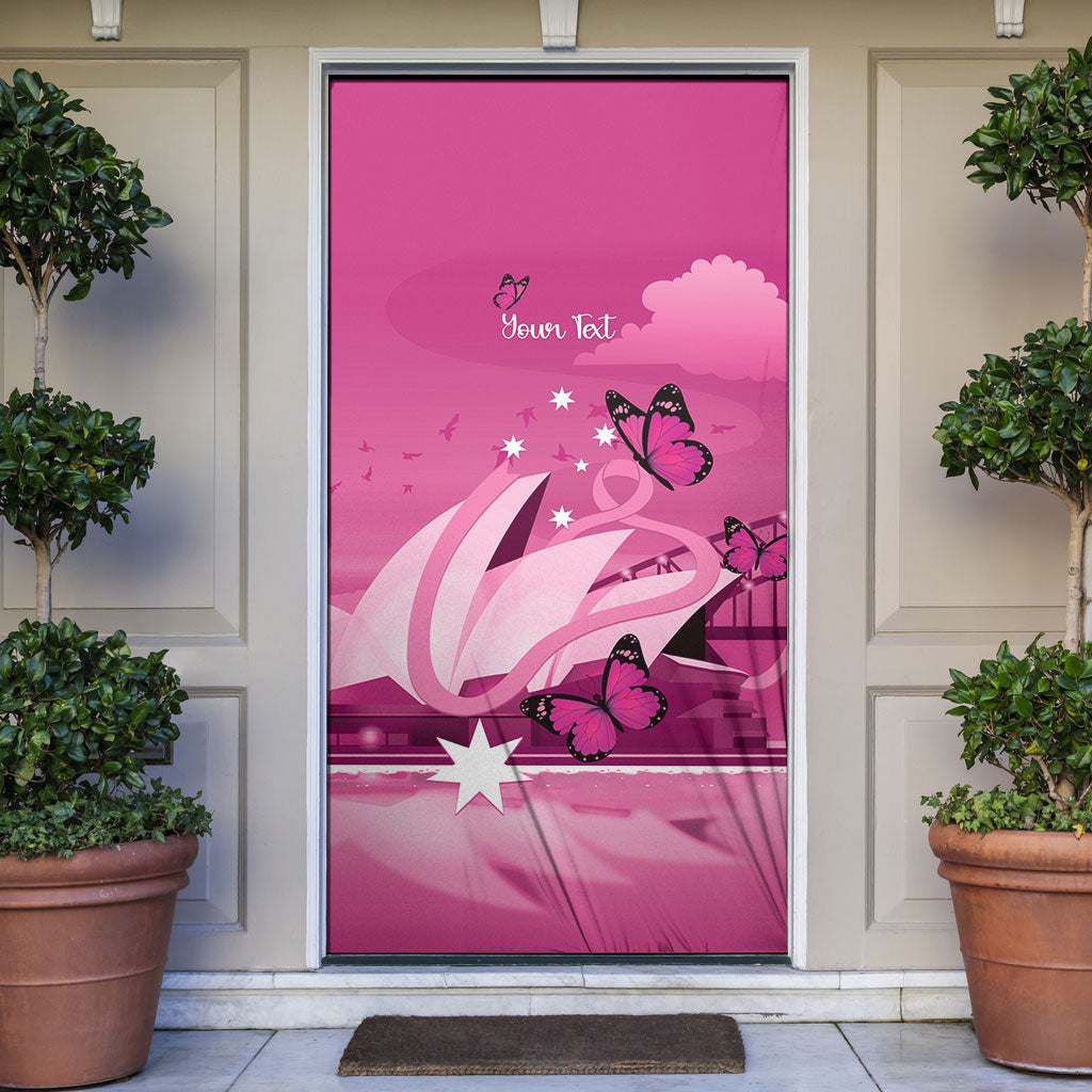 Personalised Australia Breast Cancer Support Door Cover Sydney Opera House Butterfly Pink Ribbon