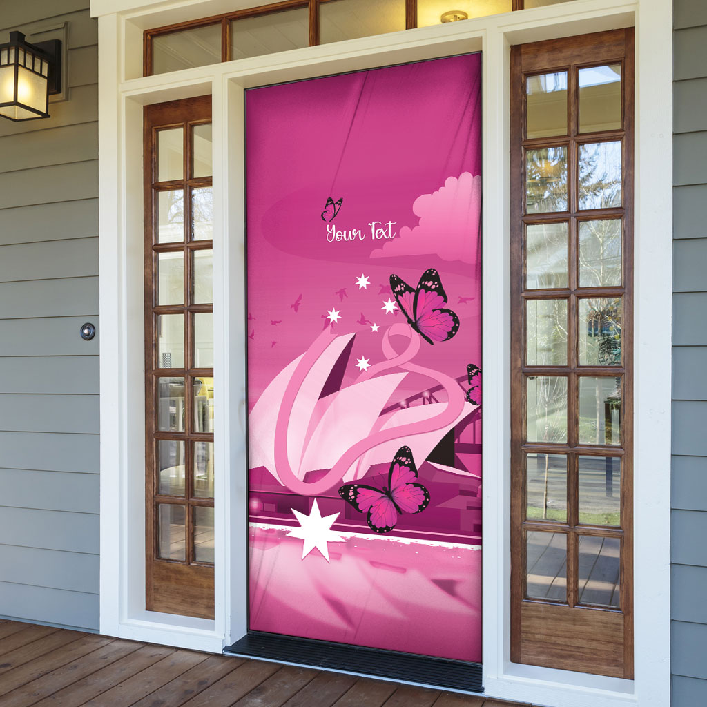 Personalised Australia Breast Cancer Support Door Cover Sydney Opera House Butterfly Pink Ribbon
