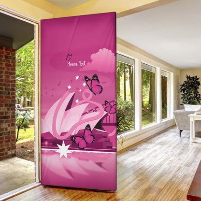 Personalised Australia Breast Cancer Support Door Cover Sydney Opera House Butterfly Pink Ribbon