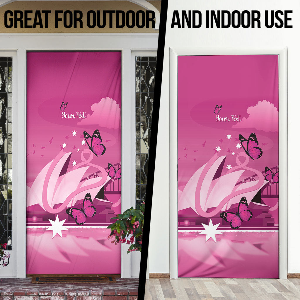 Personalised Australia Breast Cancer Support Door Cover Sydney Opera House Butterfly Pink Ribbon