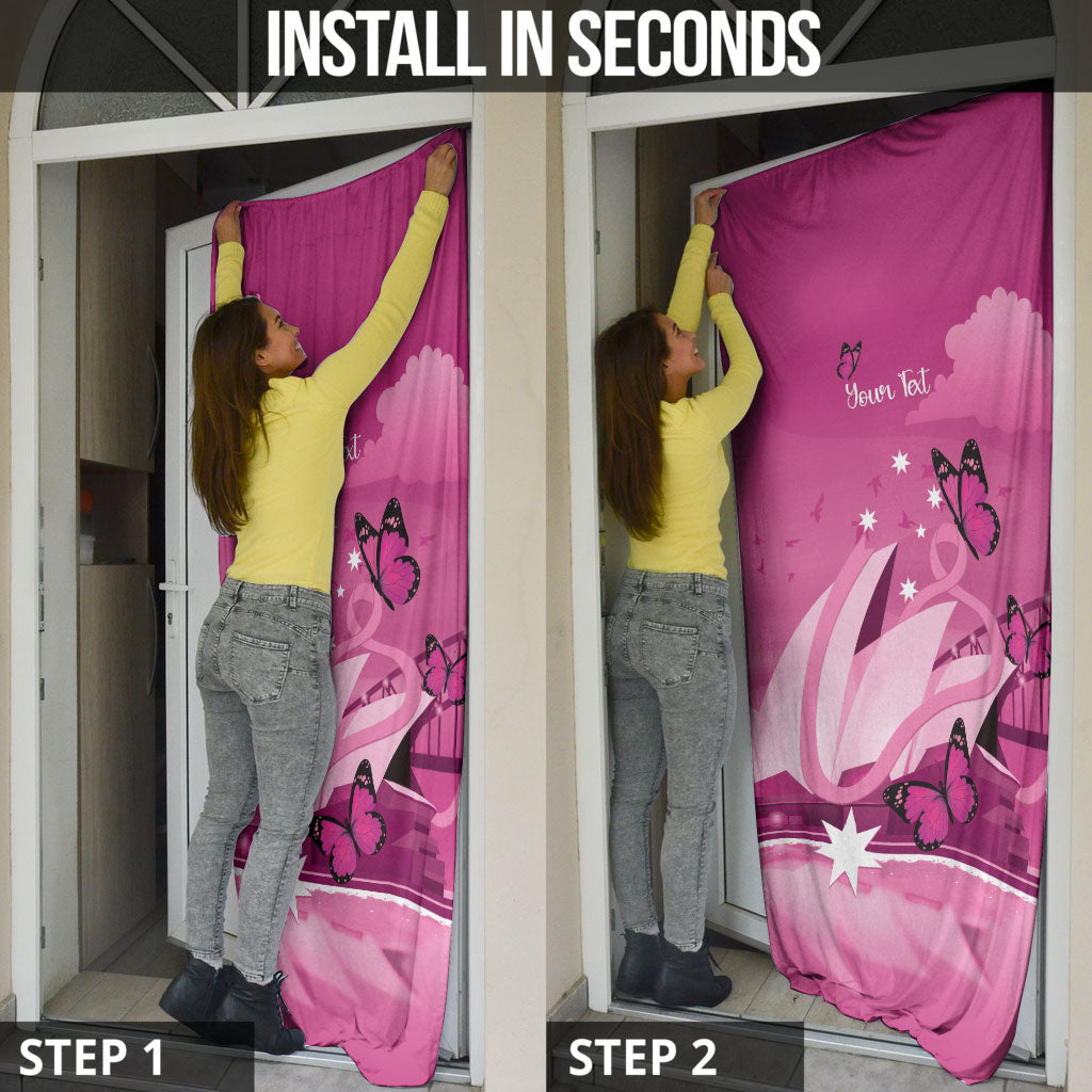 Personalised Australia Breast Cancer Support Door Cover Sydney Opera House Butterfly Pink Ribbon