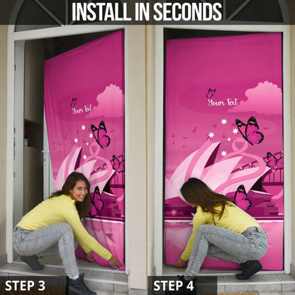 Personalised Australia Breast Cancer Support Door Cover Sydney Opera House Butterfly Pink Ribbon