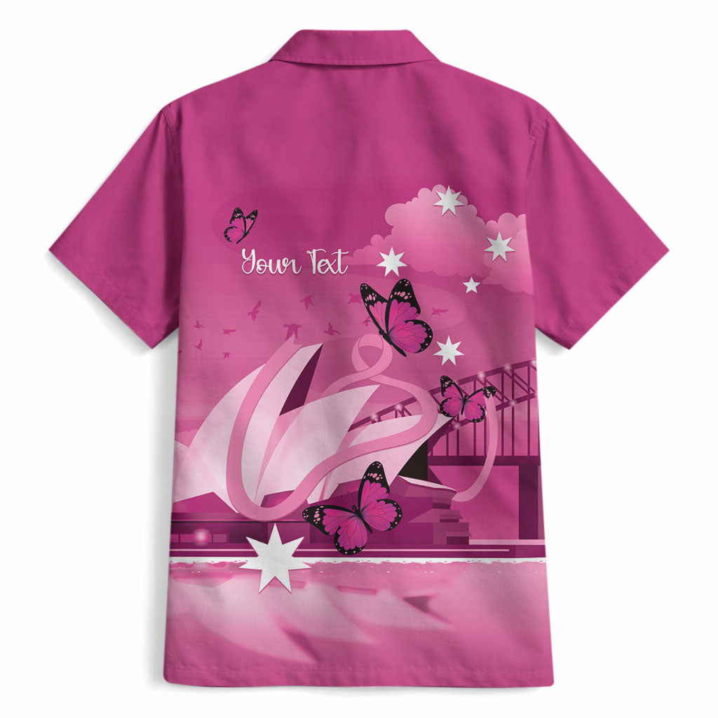 Personalised Australia Breast Cancer Support Hawaiian Shirt Sydney Opera House Butterfly Pink Ribbon