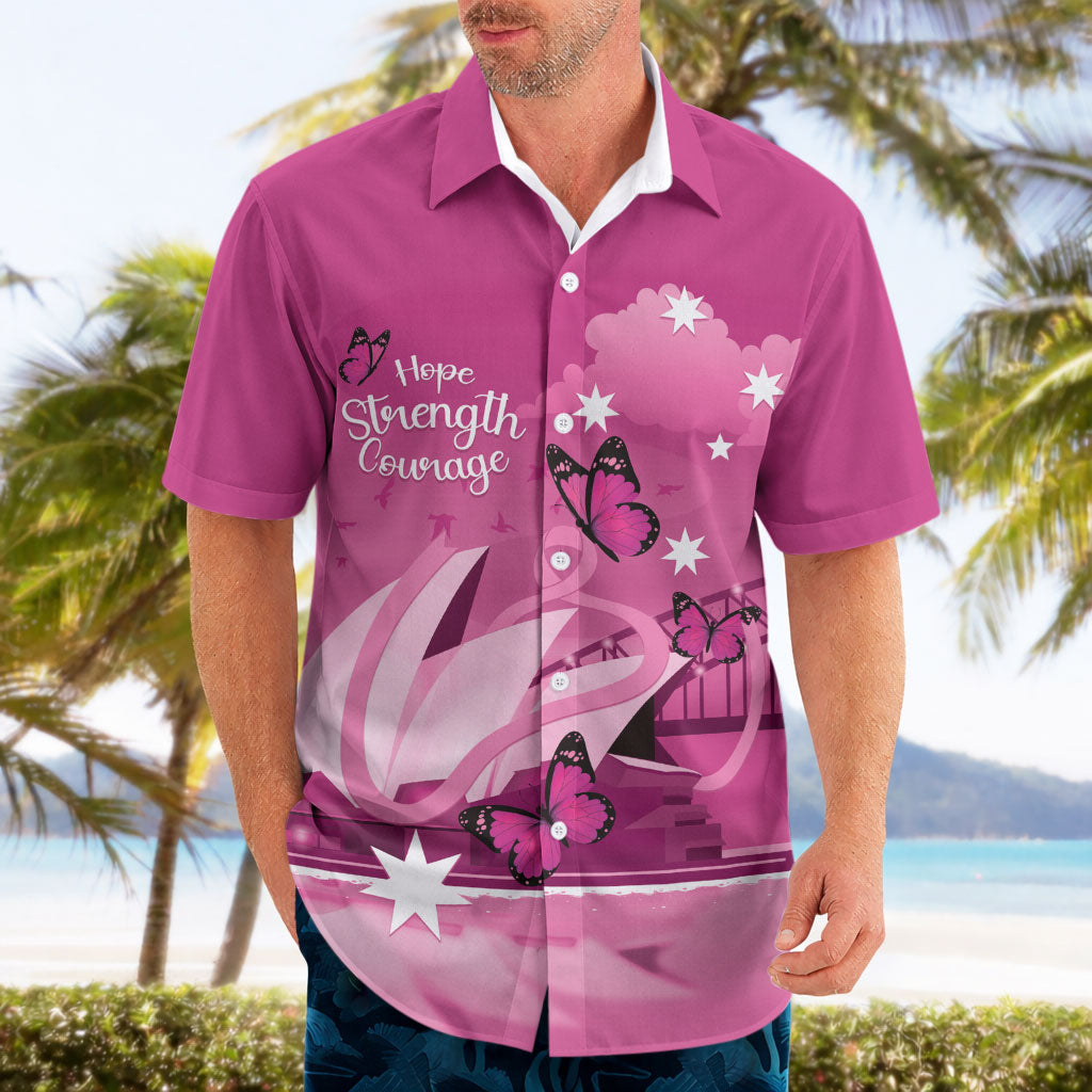 Personalised Australia Breast Cancer Support Hawaiian Shirt Sydney Opera House Butterfly Pink Ribbon