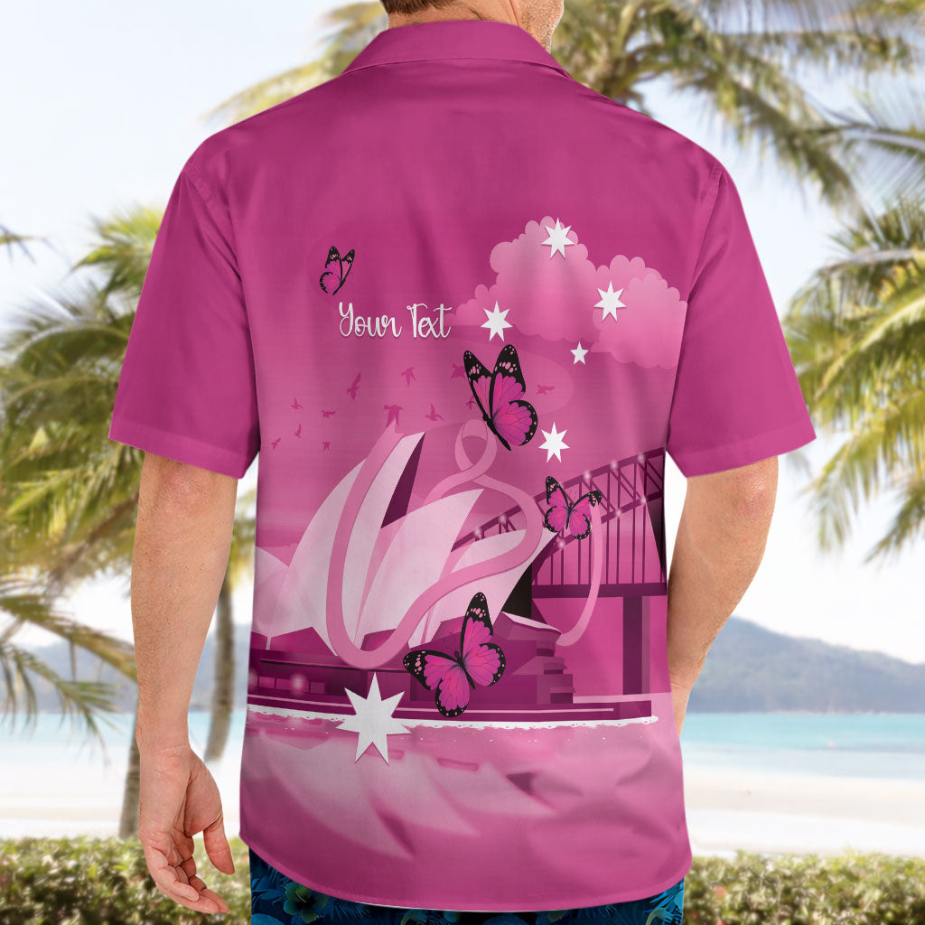 Personalised Australia Breast Cancer Support Hawaiian Shirt Sydney Opera House Butterfly Pink Ribbon