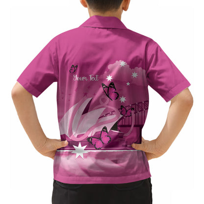 Personalised Australia Breast Cancer Support Hawaiian Shirt Sydney Opera House Butterfly Pink Ribbon