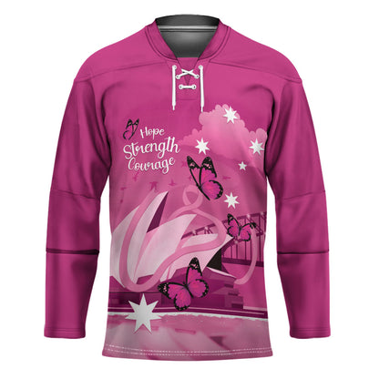 Personalised Australia Breast Cancer Support Hockey Jersey Sydney Opera House Butterfly Pink Ribbon
