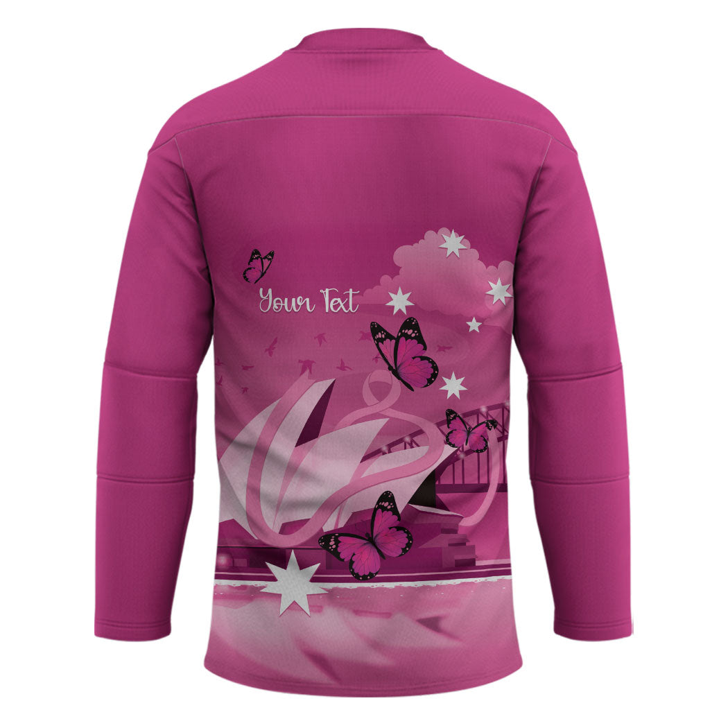 Personalised Australia Breast Cancer Support Hockey Jersey Sydney Opera House Butterfly Pink Ribbon