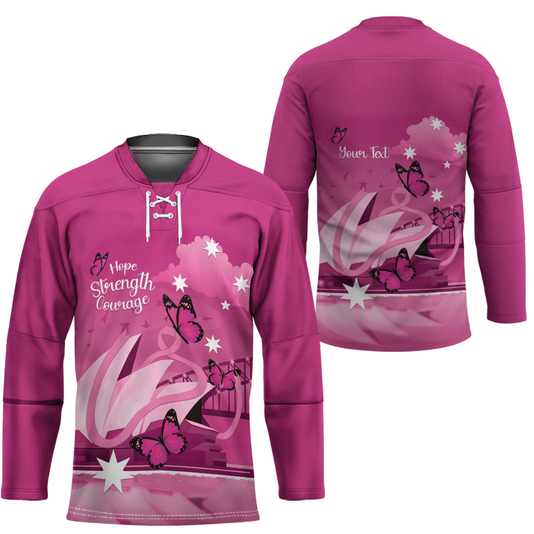 Personalised Australia Breast Cancer Support Hockey Jersey Sydney Opera House Butterfly Pink Ribbon