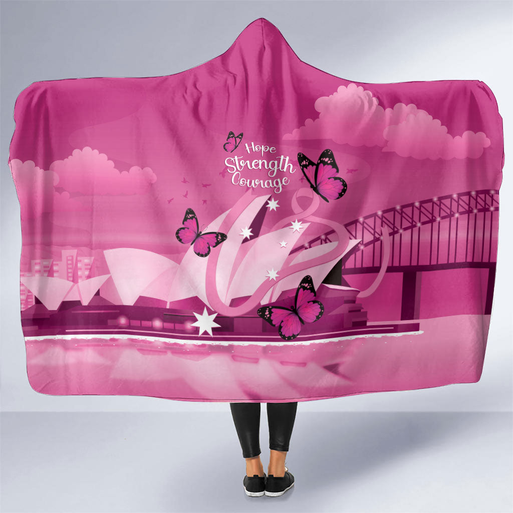 Australia Breast Cancer Support Hooded Blanket Sydney Opera House Butterfly Pink Ribbon
