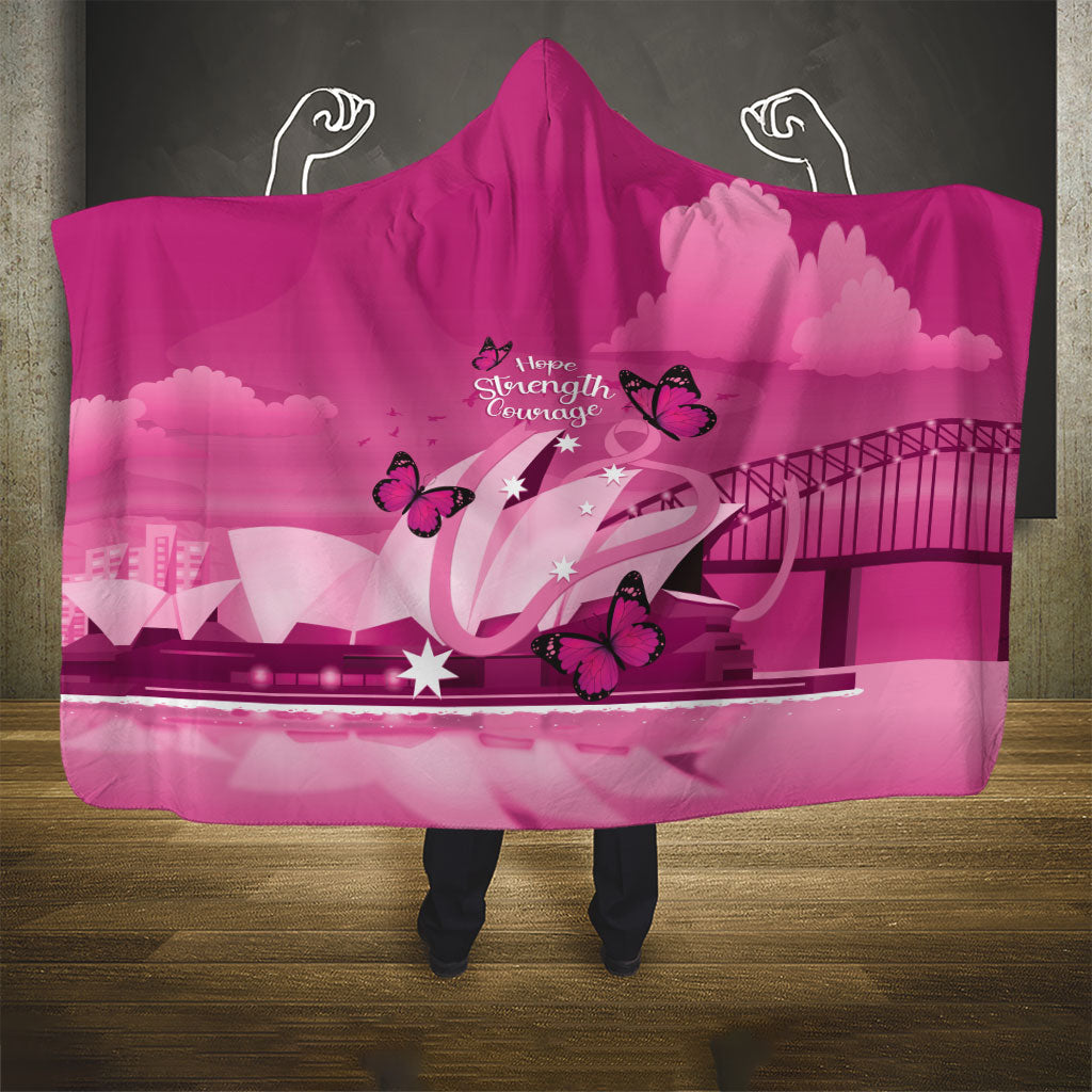 Australia Breast Cancer Support Hooded Blanket Sydney Opera House Butterfly Pink Ribbon