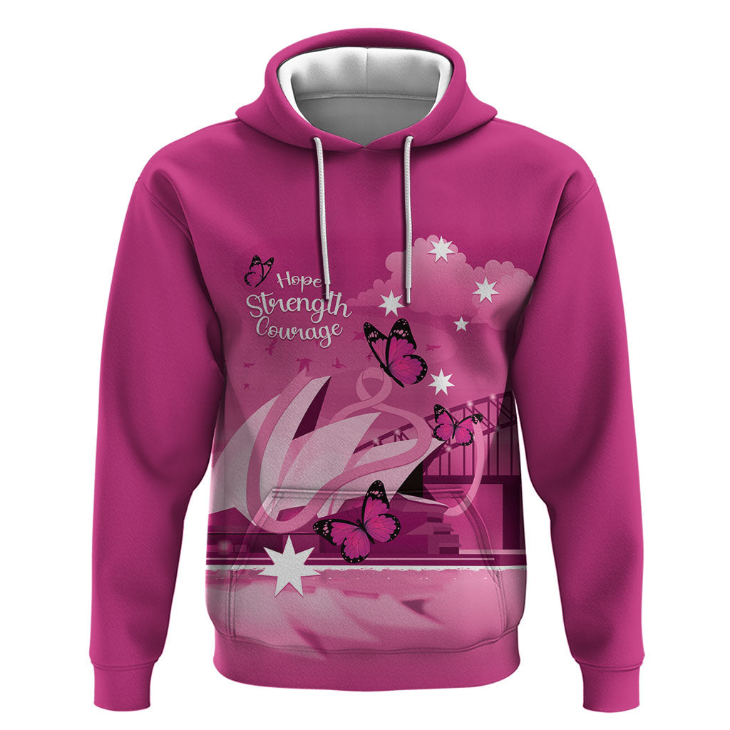 Personalised Australia Breast Cancer Support Hoodie Sydney Opera House Butterfly Pink Ribbon