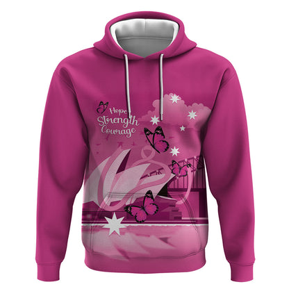 Personalised Australia Breast Cancer Support Hoodie Sydney Opera House Butterfly Pink Ribbon
