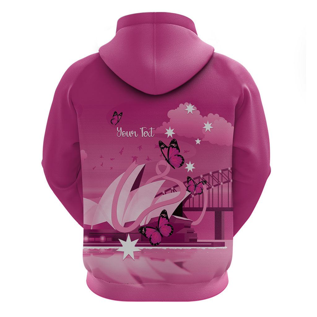 Personalised Australia Breast Cancer Support Hoodie Sydney Opera House Butterfly Pink Ribbon