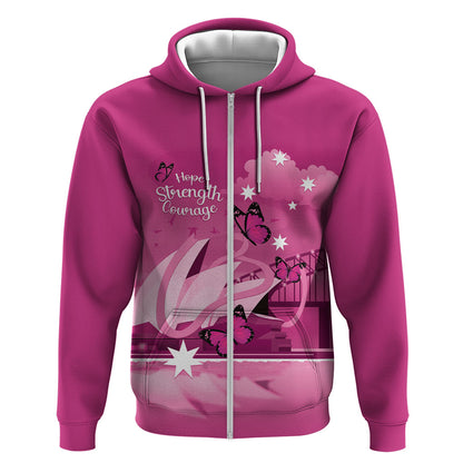 Personalised Australia Breast Cancer Support Hoodie Sydney Opera House Butterfly Pink Ribbon