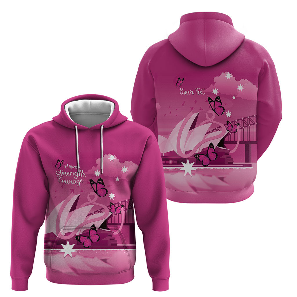 Personalised Australia Breast Cancer Support Hoodie Sydney Opera House Butterfly Pink Ribbon