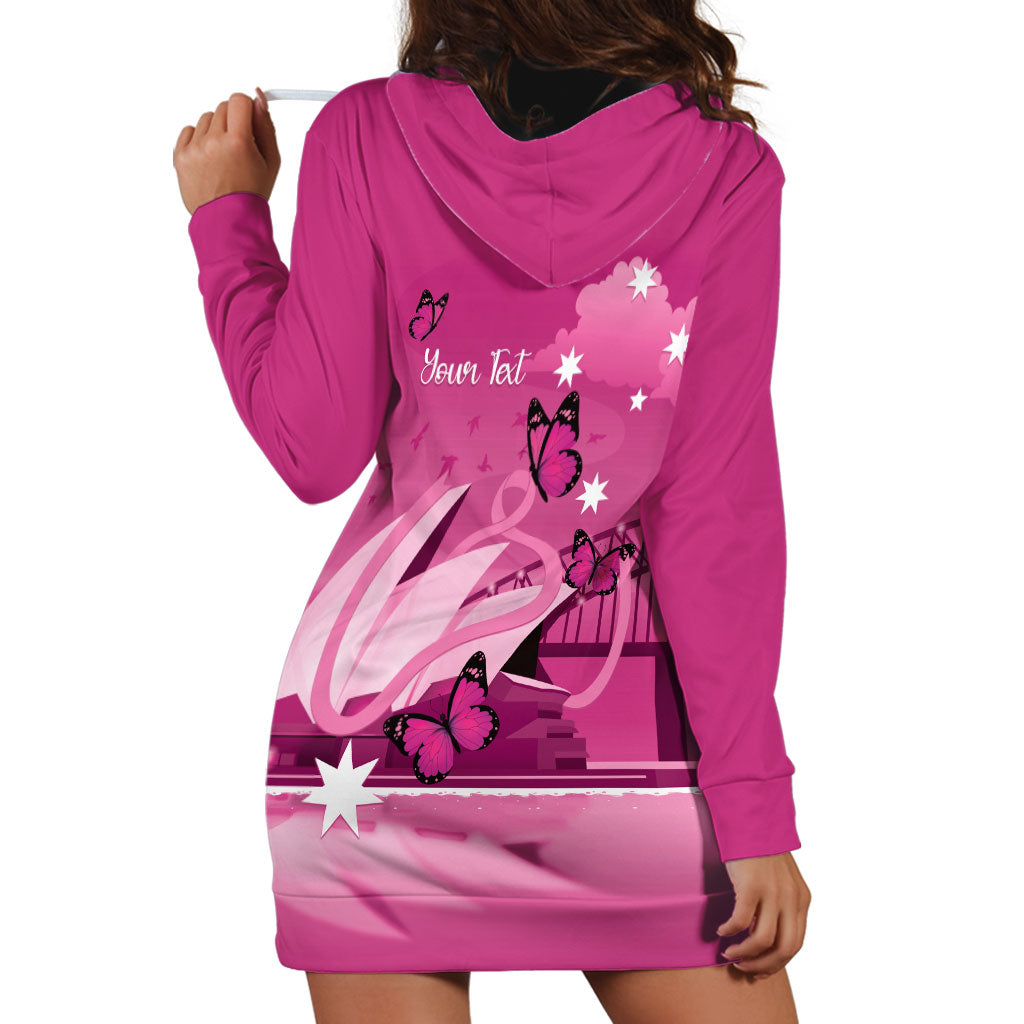 Personalised Australia Breast Cancer Support Hoodie Dress Sydney Opera House Butterfly Pink Ribbon