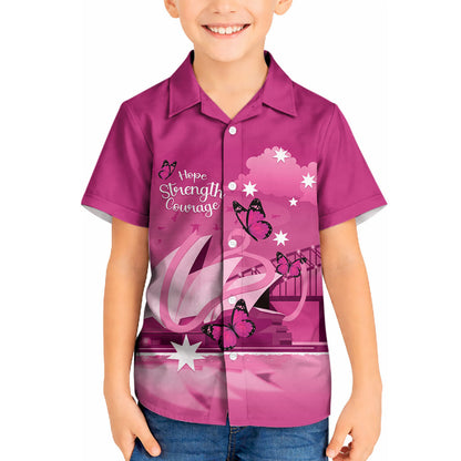 Personalised Australia Breast Cancer Support Kid Hawaiian Shirt Sydney Opera House Butterfly Pink Ribbon
