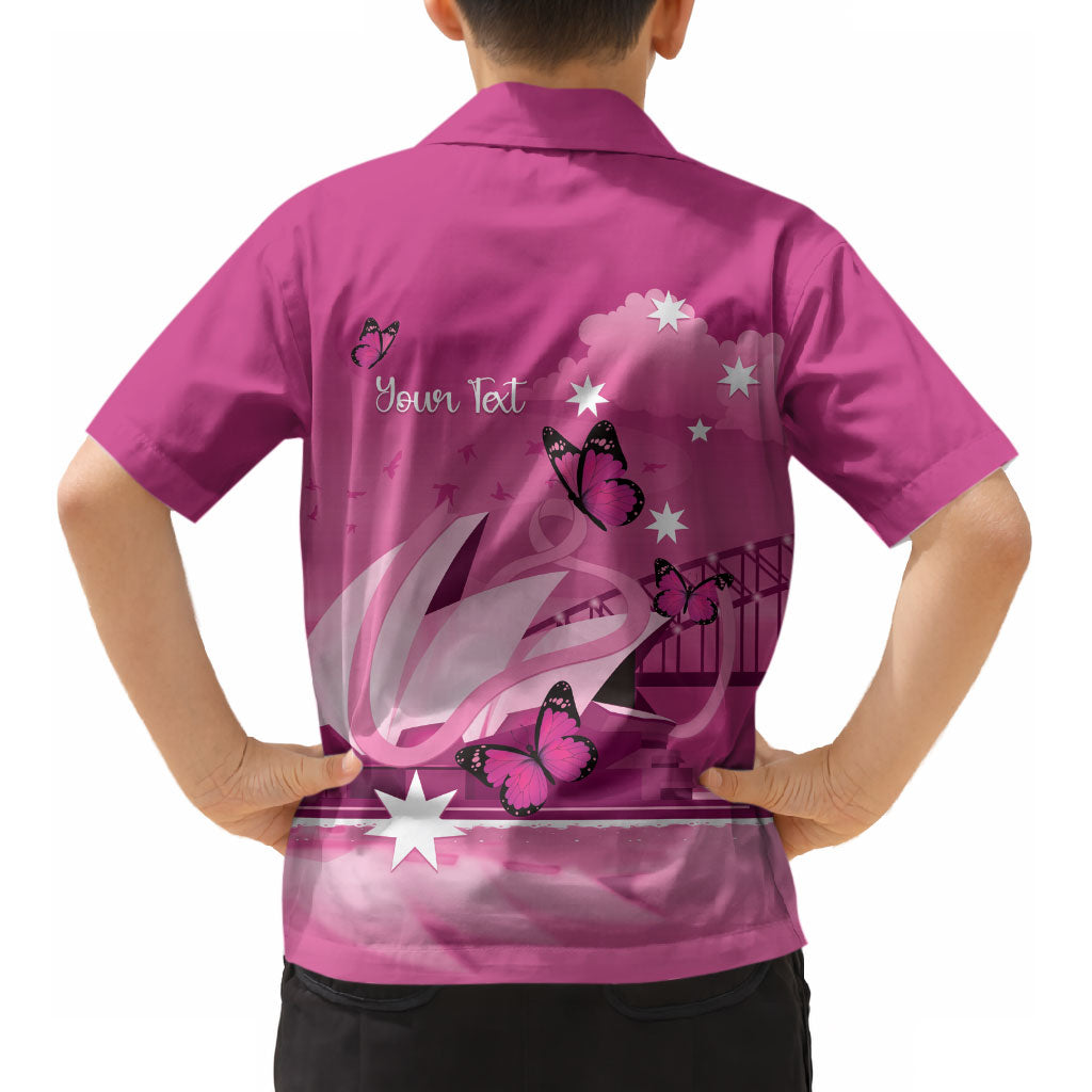 Personalised Australia Breast Cancer Support Kid Hawaiian Shirt Sydney Opera House Butterfly Pink Ribbon