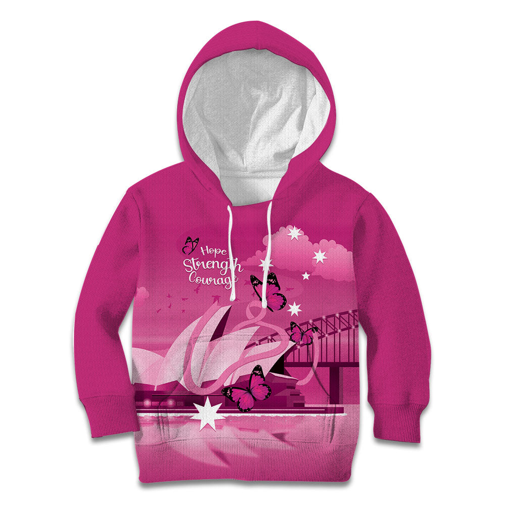 Personalised Australia Breast Cancer Support Kid Hoodie Sydney Opera House Butterfly Pink Ribbon