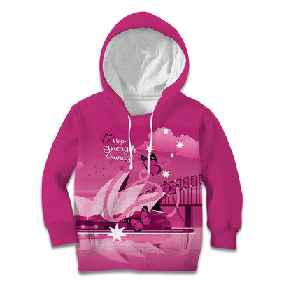 Personalised Australia Breast Cancer Support Kid Hoodie Sydney Opera House Butterfly Pink Ribbon