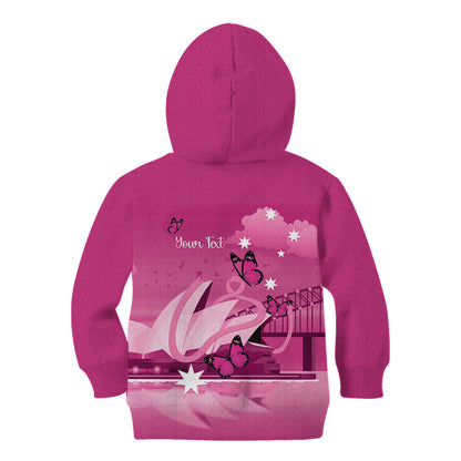 Personalised Australia Breast Cancer Support Kid Hoodie Sydney Opera House Butterfly Pink Ribbon