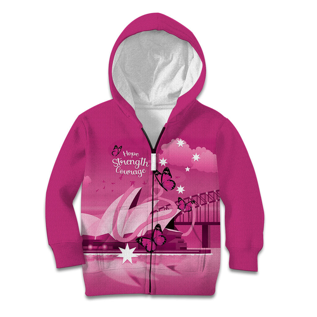 Personalised Australia Breast Cancer Support Kid Hoodie Sydney Opera House Butterfly Pink Ribbon
