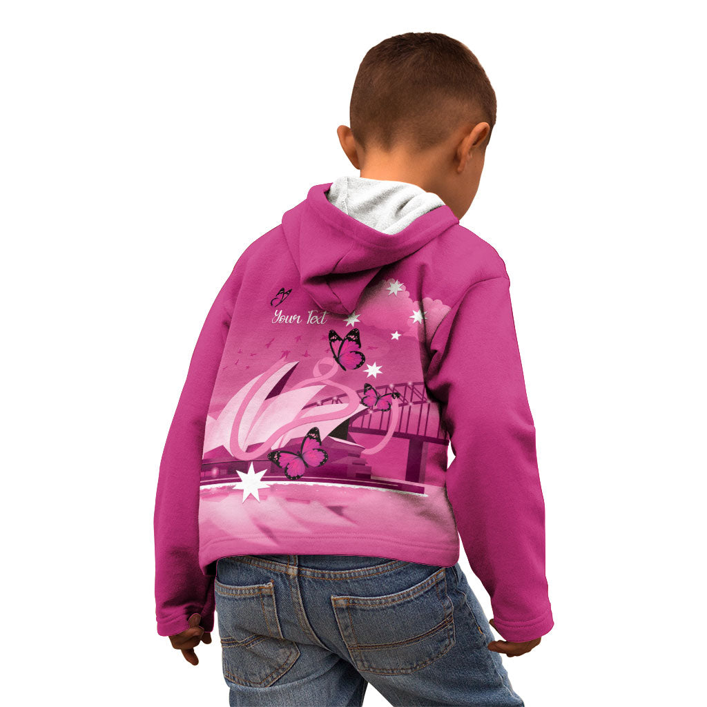 Personalised Australia Breast Cancer Support Kid Hoodie Sydney Opera House Butterfly Pink Ribbon