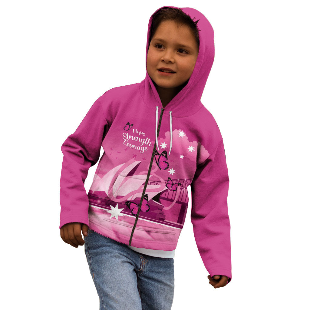 Personalised Australia Breast Cancer Support Kid Hoodie Sydney Opera House Butterfly Pink Ribbon