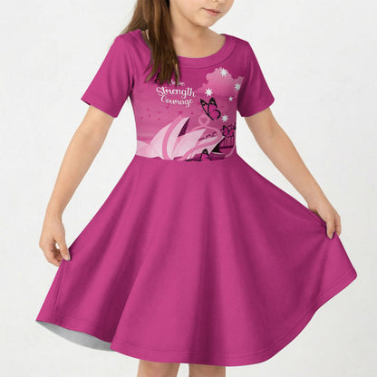 Personalised Australia Breast Cancer Support Kid Short Sleeve Dress Sydney Opera House Butterfly Pink Ribbon