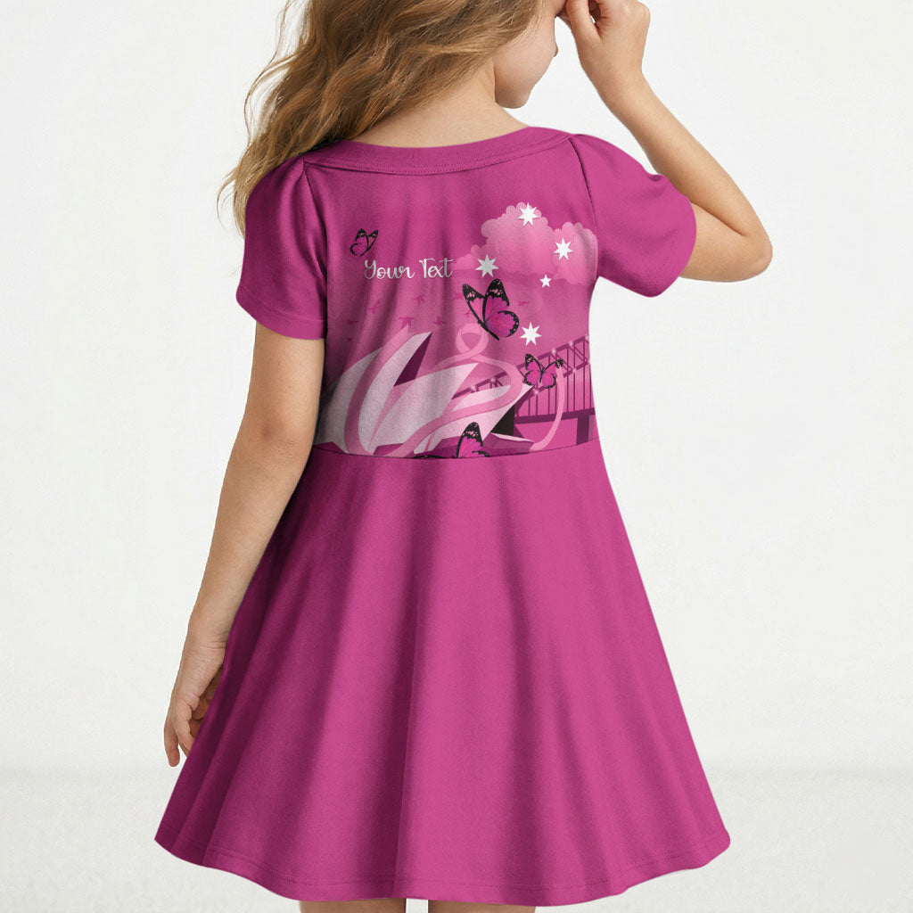 Personalised Australia Breast Cancer Support Kid Short Sleeve Dress Sydney Opera House Butterfly Pink Ribbon